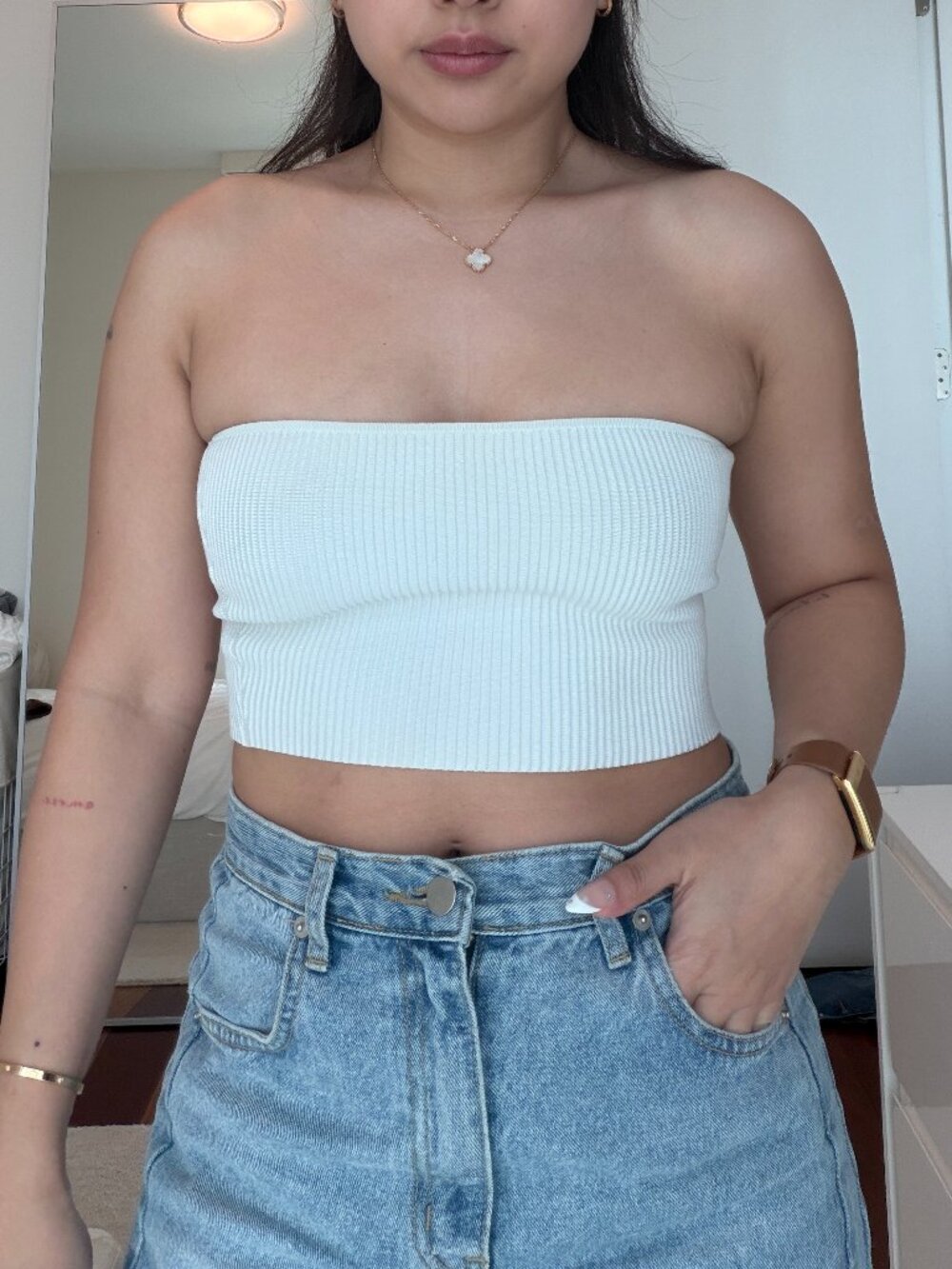 Aritzia White Sculpt Knit Crop Tube Top